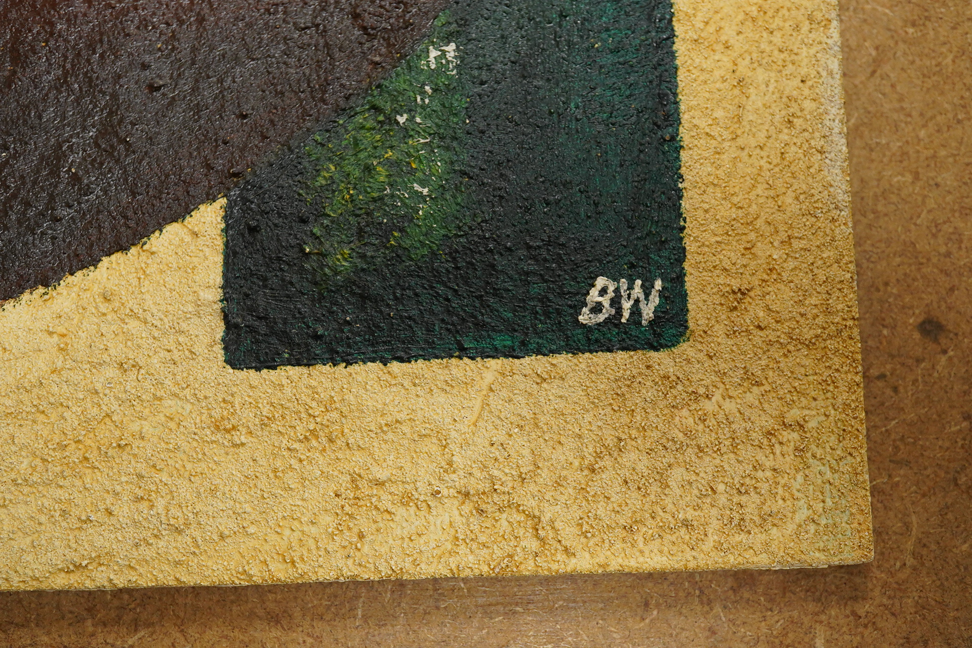 B. H. Wells, still life of oranges and vessels, initialled, mid century impasto oil on board, unframed, 26 x 43cm